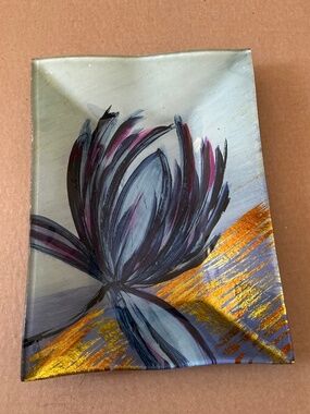 Fused Art Glass Serving Tray Floral Decorative